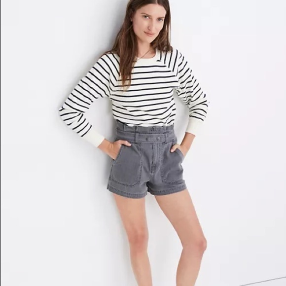 Madewell Denim Snap-Belt Paperbag Shorts Pale Grey - Picture 15 of 16